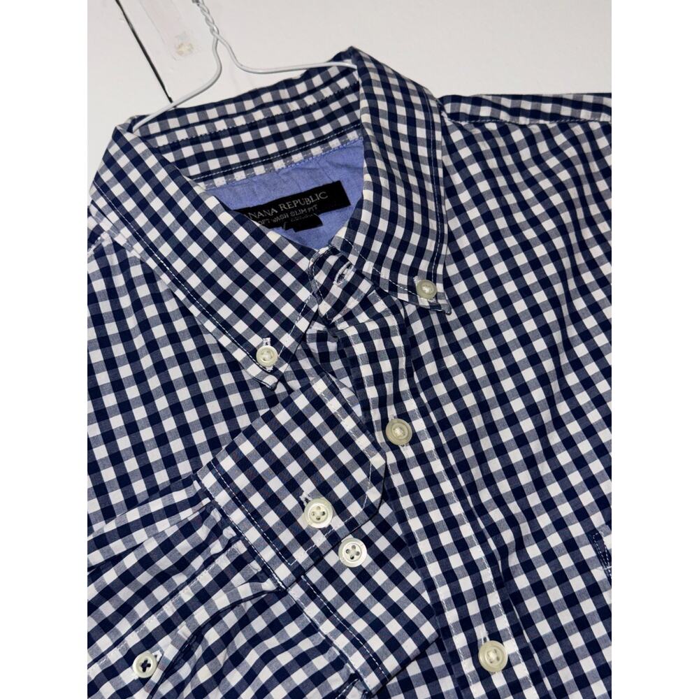Banana Republic Slim Fit Shirt Mens S Blue Gingham Check Button Down 100% C
